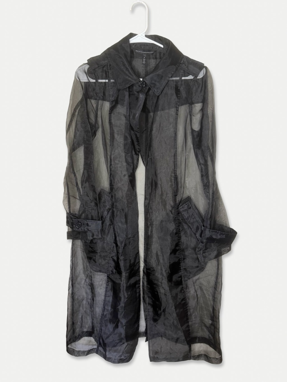 White House Black Market S Sheer Organza Trench Coat Duster Black